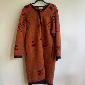 Vintage 80s/70s Cervelle Wool Blend Southwest Knit Ranch Cardigan Duster - small